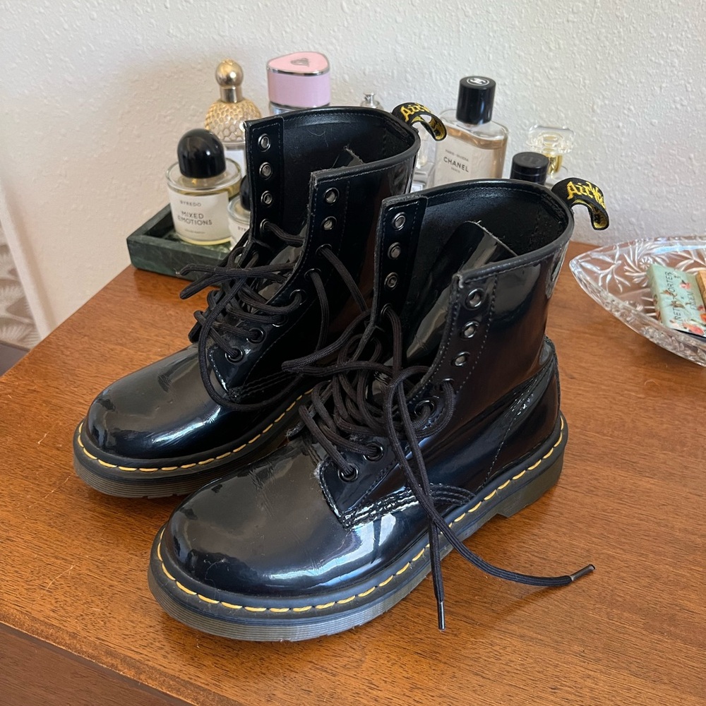 Dr. Martens black patent leather boots